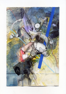 Napo | 2023 | 22x15cm | Peer Kriesel Übermalung | Mischtechnik auf Atlaskarte, gerahmt